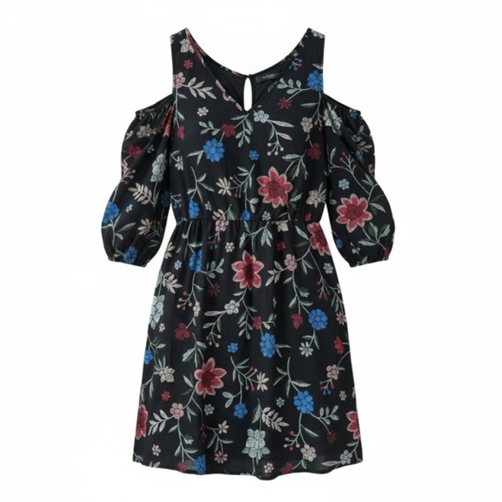 Elegant Floral Cold Shoulder Midi Dress